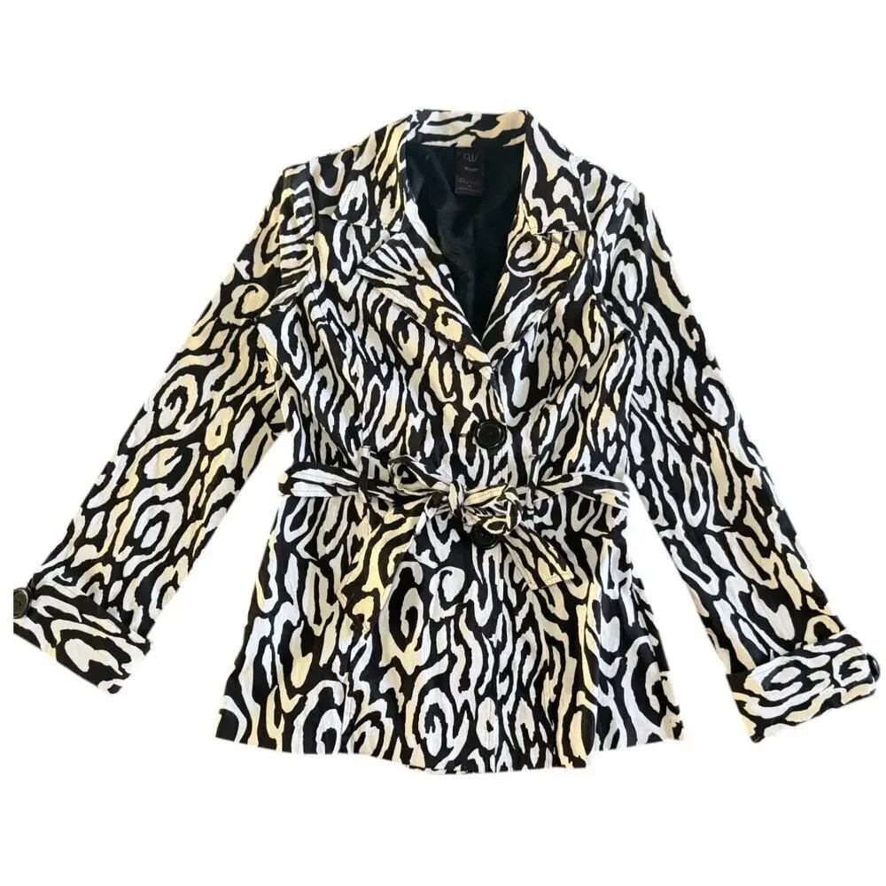 Wrapper Black and White Zebra Print Trench Coat Size Medium